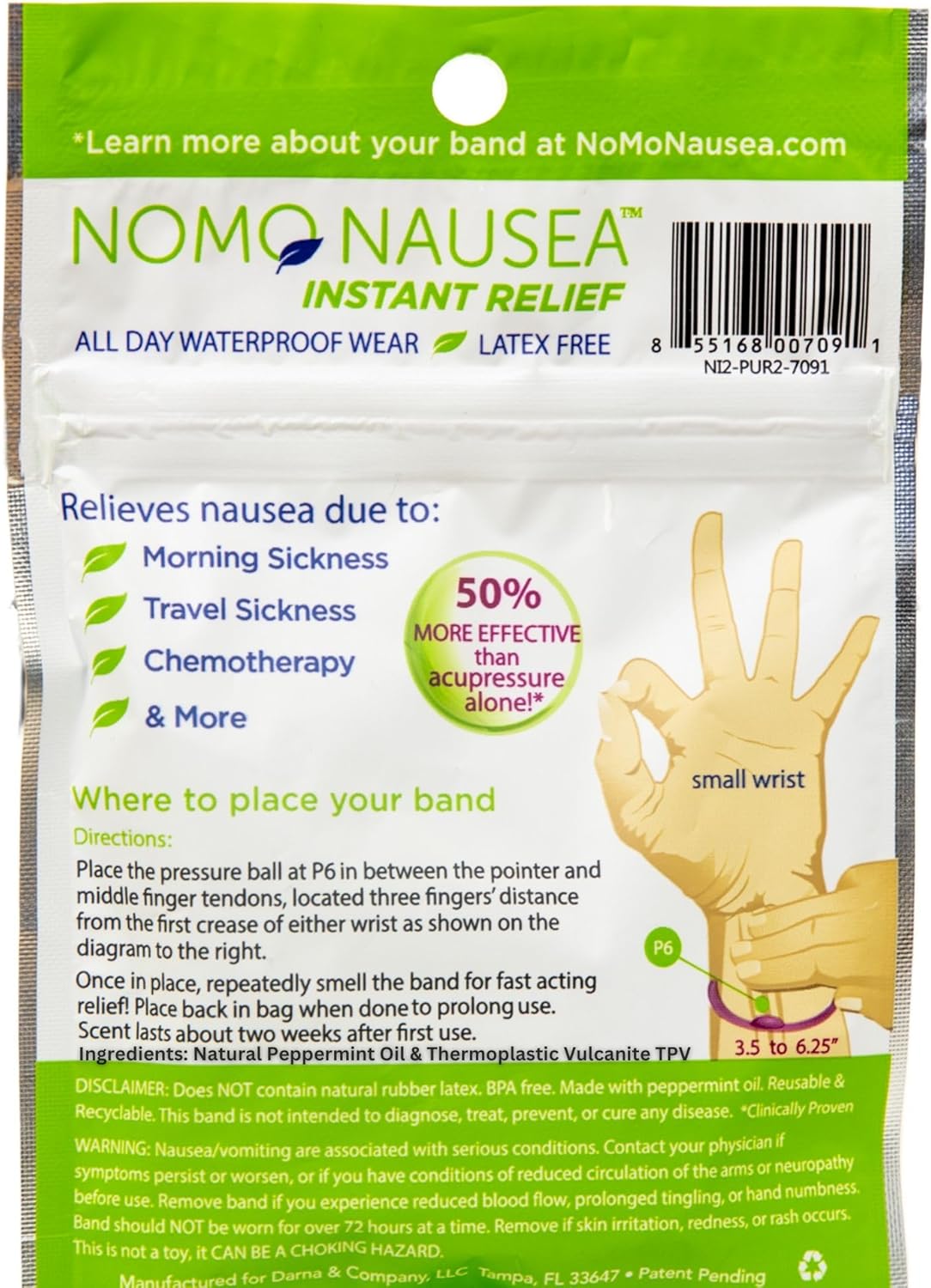 NoMo 恶心即时缓解小粉色芳香疗法止吐带，带穴位按摩功能