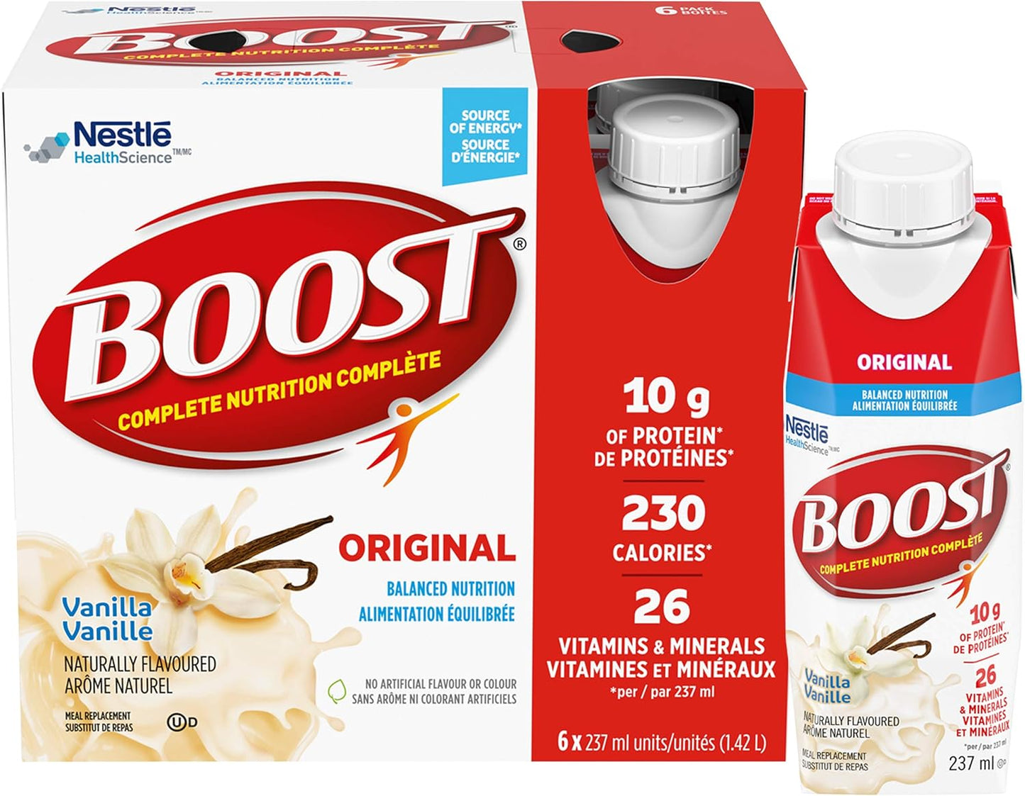 BOOST Original Meal Replacement Drink, Vanilla, 6x237ml, Case Pack of 4, Packaging May Vary & PLUS Complete Nutrition Drink, Chocolate, 6x237ml Bottles, Case Pack of 4, Packaging May Vary
