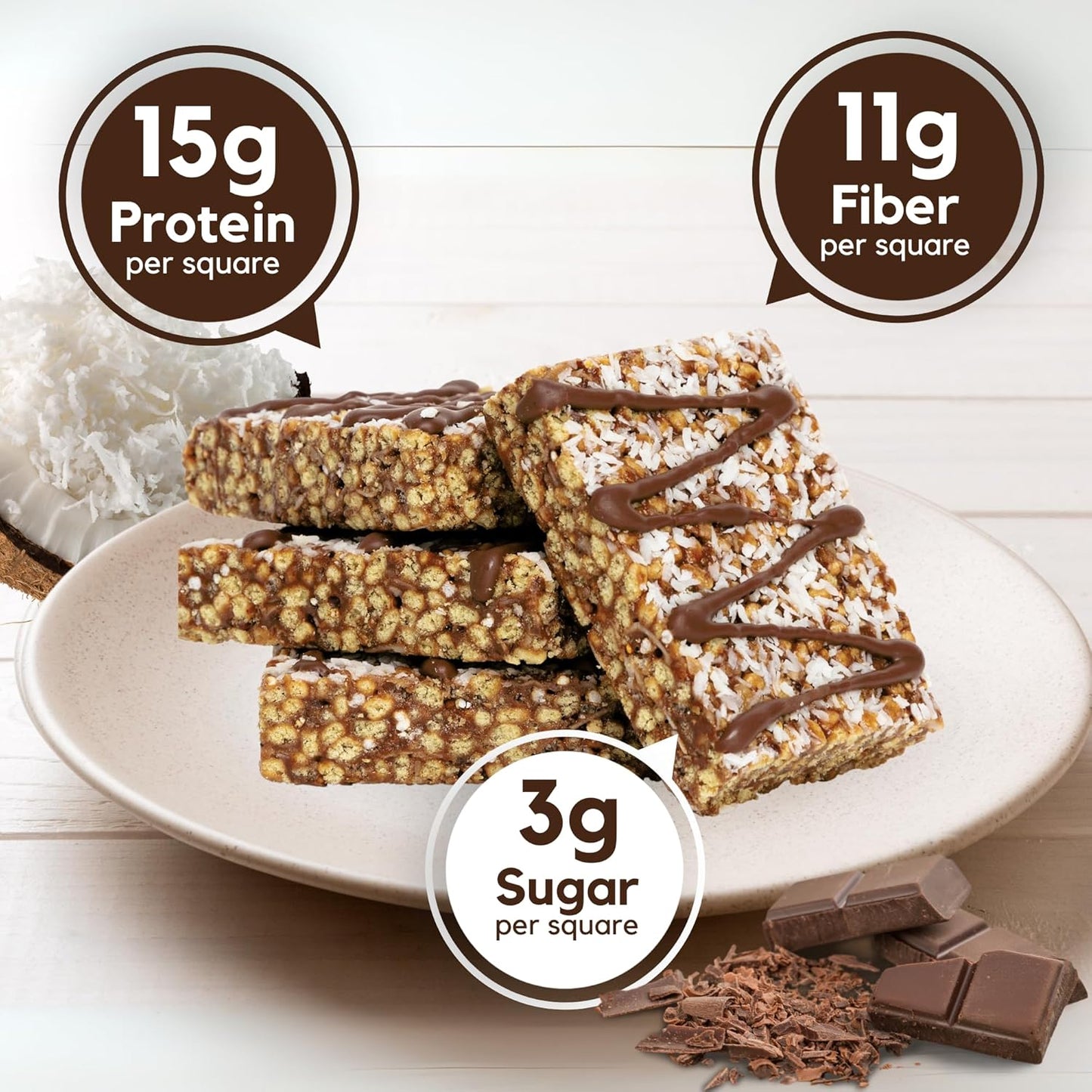 GoKrisp, Energy Square by Jimmy Sevigny, 15 gr Protein Pastry, Tasty Chocolate and Coconut, High Protein Snacks, Nut & Peanut Free, Gluten Free, (12-Pack)