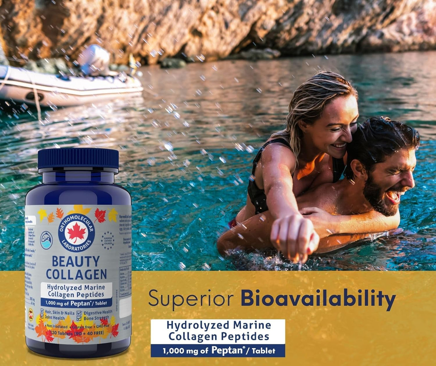 Orthomolecular Laboratories - Beauty Collagen Hydrolyzed Marine Collagen Peptides 1000mg, 130 Tablets 32-Day Supply - Vitamins for Bone Strength, Digestive Health, Joint Health, Hair, Skin and Nails