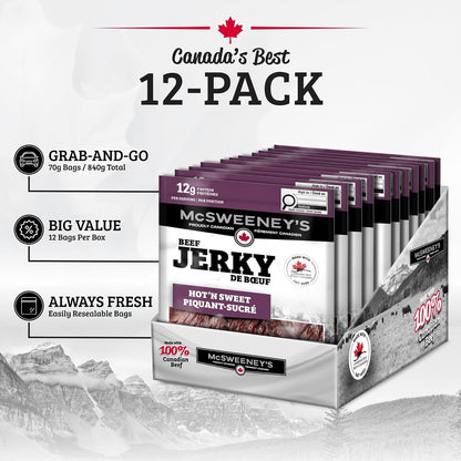McSweeney's Hot N' Sweet Beef Jerky Bulk Case, 70g (Pack of 12)