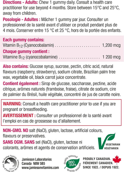 Jamieson 维生素 D3 1,000 IU 软糖（橙子、草莓、柠檬味）+ Jamieson B12 软糖（1,200 mcg 覆盆子味）