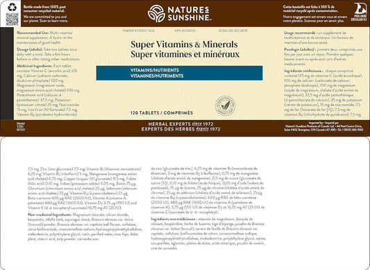 Nature's Sunshine Super Vitamins and Minerals, 120 tablets