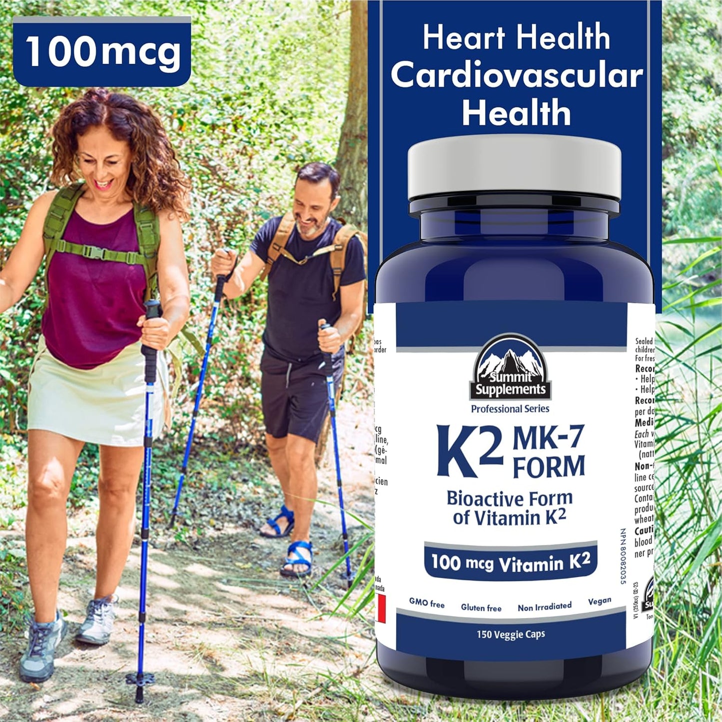 Vitamin K2 MK-7 100mcg, 150 Veggie Capsules, 150-Day Supply, Bioavailable Vitamin K2 Supplement for Bone Strength & Cardiovascular Support, Vegan, GMO & Gluten Free, Proudly Canadian, Plastic Negative