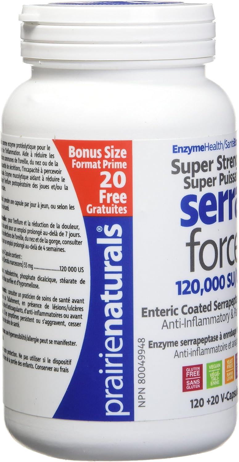 Prairie Naturals Super Strength Serra Force 120,000 SU VCaps Bonus - 140 Count