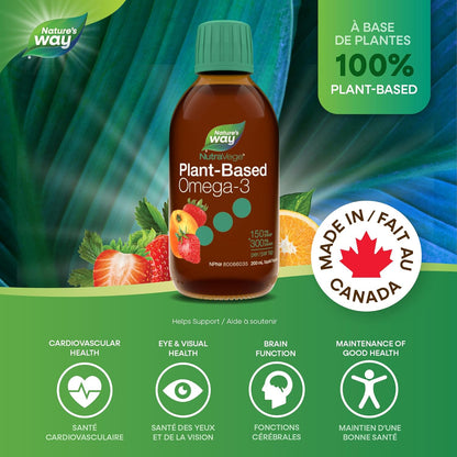Nature's Way NutraVege 植物性 Omega-3 – 素食液體 Omega-3 補充劑，含 150 毫克 EPA + 300 毫克 DHA - 草莓橙味 – 支持成人心臟、眼睛和大腦功能，200 毫升