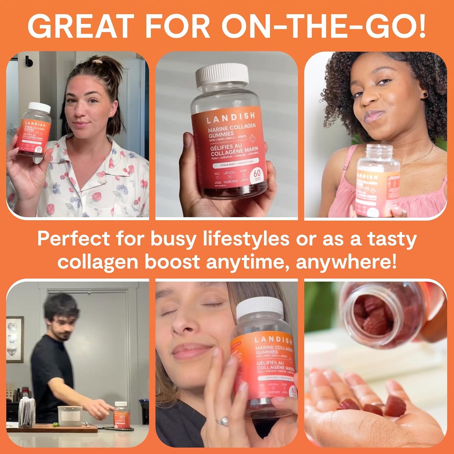 Landish Marine Collagen Gummies – Wild Canadian Marine Collagen, Vitamin C, Magnesium, Zinc & Biotin – Skin, Hair, Nails & Joint Support – No Artificial Colours or Flavours – Made in Canada – 60 Gummies