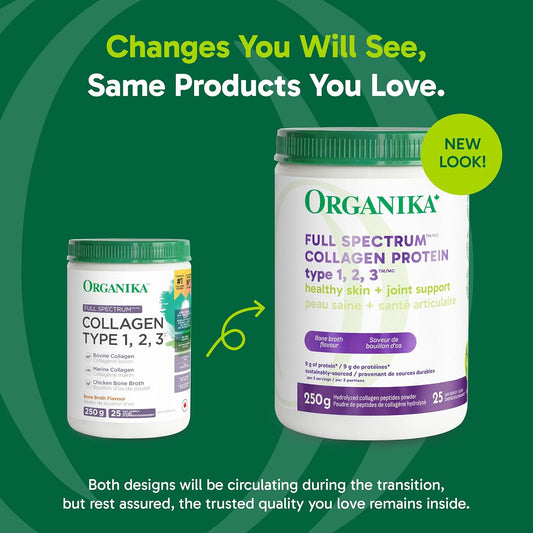 Organika 加拿大製造全譜膠原蛋白 1、2、3 型 - 牛、海洋和雞膠原蛋白組合 - 關節支持、腸道健康支持 - 溫和骨湯口味，250 克