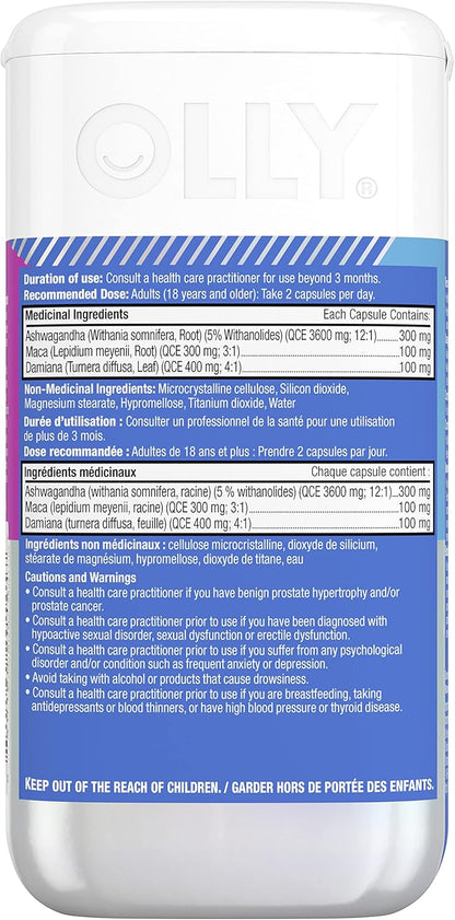 OLLY 补充胶囊支持性欲和感觉的生理方面，Lovin' Libido 补充剂，适合女性，含南非醉茄、达米阿那和玛卡，40 粒胶囊