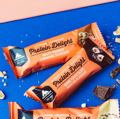 Multipower Protein Delight Bar - Dark Chocolate Mocha Flavor - High-Protein Snack Bar - 35g Bars (18 Pack)