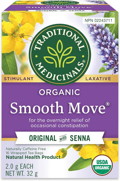 Traditional Medicinals - 有機 Smooth Move 瀉藥草本茶（6 包）- 夜間溫和緩解偶發性便秘 - 共 96 個茶包