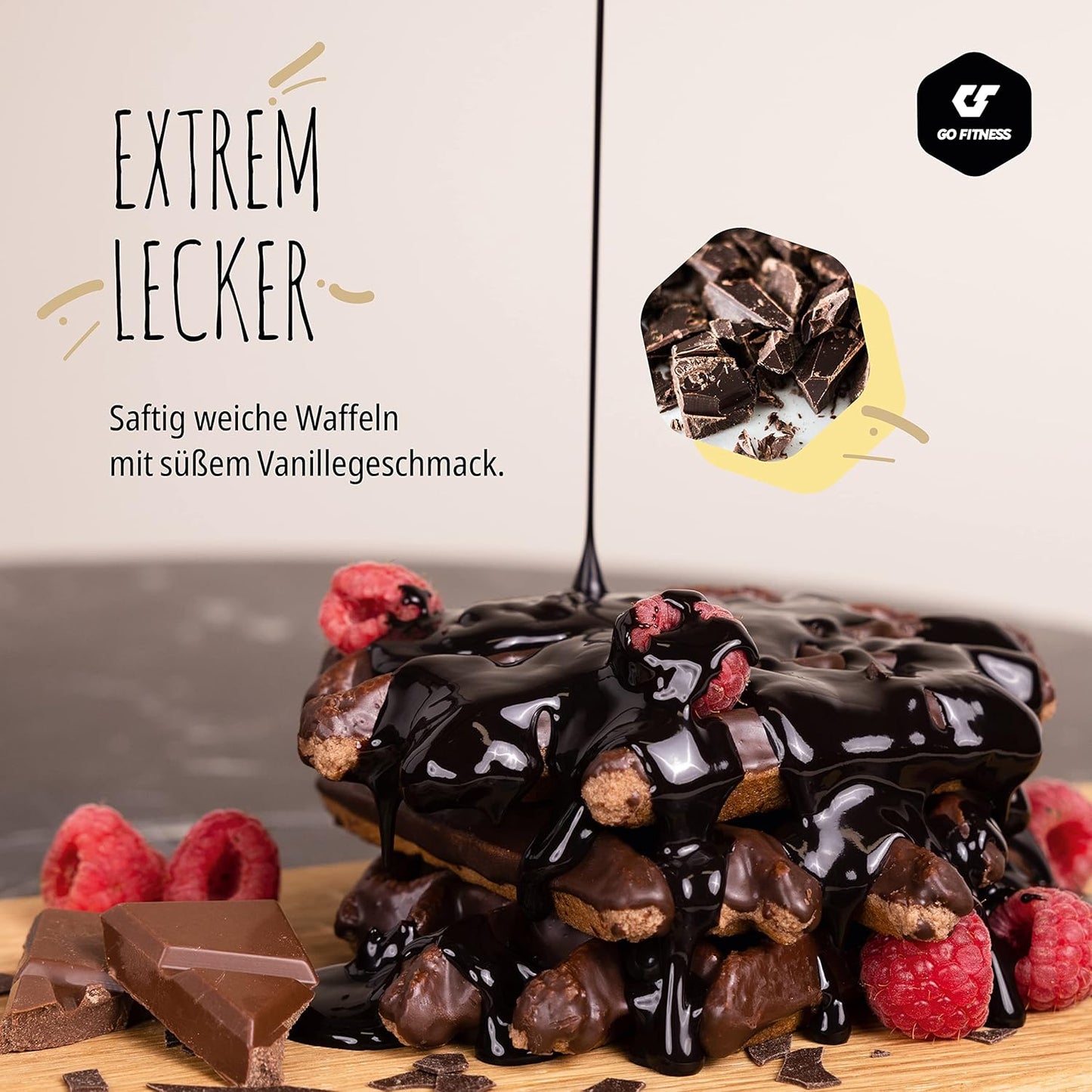 GoFitness Protein Waffle - Ready to Eat - Double Chocolate Flavour - 11g Protein - 12x50g (Pack of 12)