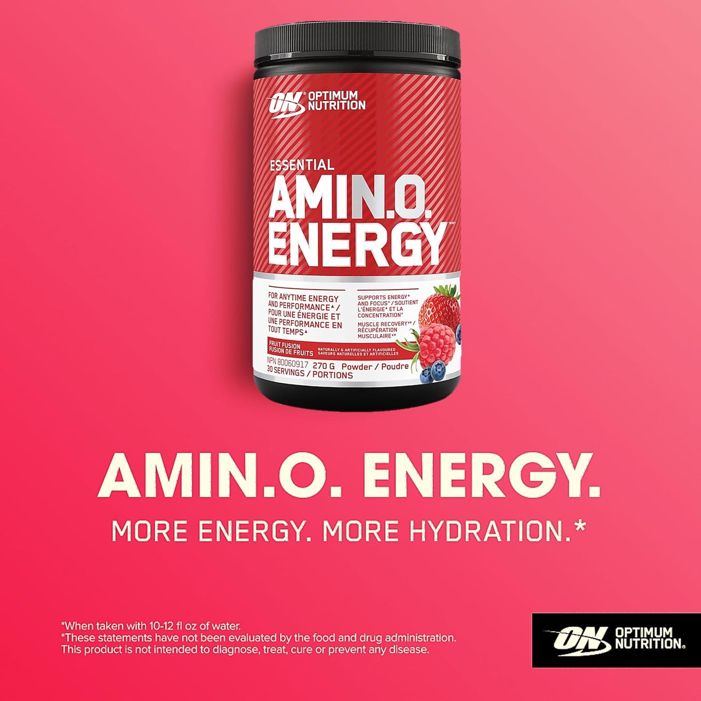 Optimum Nutrition 氨基能量粉：運動前和隨時補充能量，含綠茶、綠咖啡萃取 + BCAA - 水果融合：30 份 [270 克]（包裝可能有所不同）