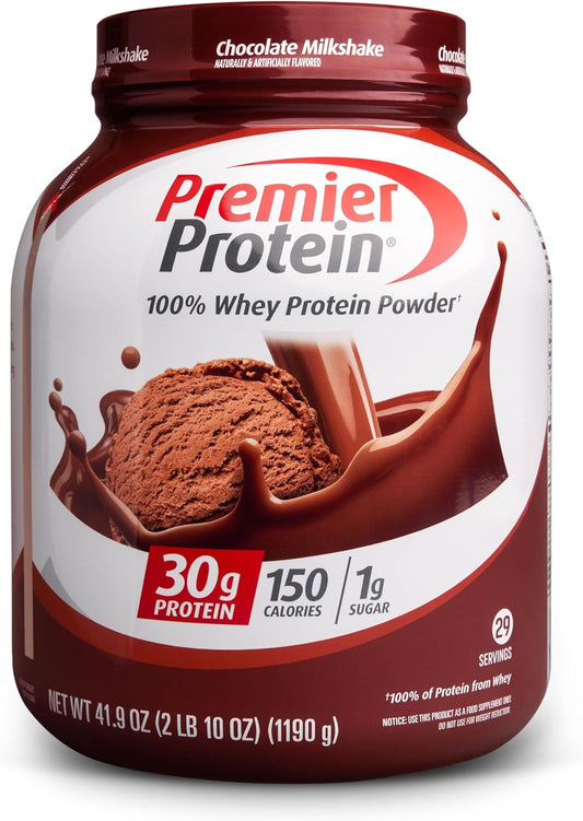 Premier Protein Protein Powder, 30g Protein, 1g Sugar, 100% Whey Protein, No Soy Ingredients, Gluten Free, Chocolate Milkshake, 29 Servings, 40.2oz
