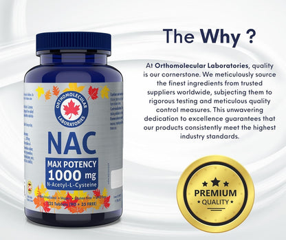 Orthomolecular Laboratories - NAC N-乙醯-L-半胱氨酸 1000 毫克，125 片，強效 125 天劑量 - 肝臟健康、肺部健康和呼吸系統補充劑 - N-乙醯半胱氨酸 NAC 穀胱甘肽補充劑