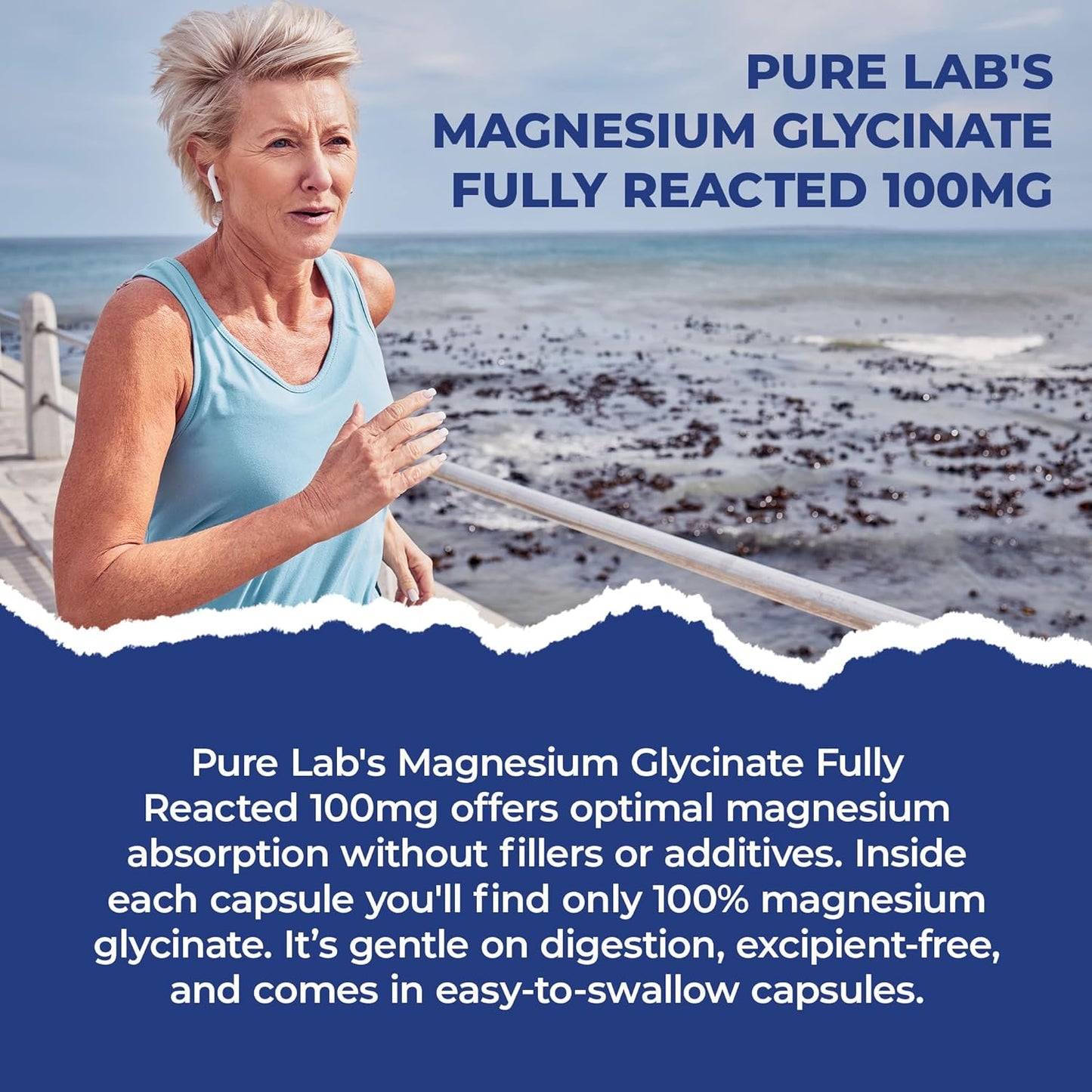 Pure Lab Vitamins 甘胺酸鎂完全反應型 100 毫克 - 60 粒膠囊 - 支持肌肉功能