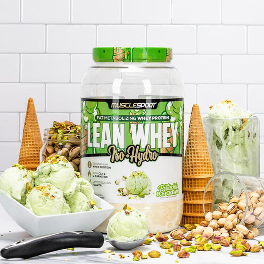 MuscleSport Lean Whey Protein Powder - Whey Protein Isolate - Low Calorie, Low Carb, Low Fat, Incredible Flavors - 25g Protein per Scoop - 2lb Pistachio Ice Cream