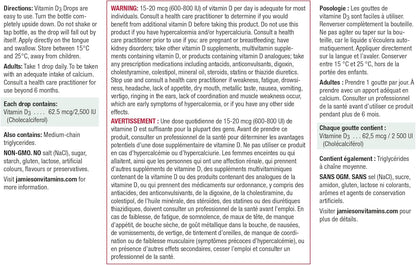 Jamieson 维生素 D3 2,500 IU 滴剂，有助于预防维生素 D 缺乏症和骨质疏松症，增强免疫力，强健骨骼和牙齿。非转基因，无麸质，不含人工香料、色素和防腐剂，270 粒装……