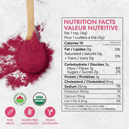 Rootalive Organic Beetroot Powder 200g, Raw and Vegan Superfood Beet Powder for Smoothies, Juice, Sauces, Baked goods and More