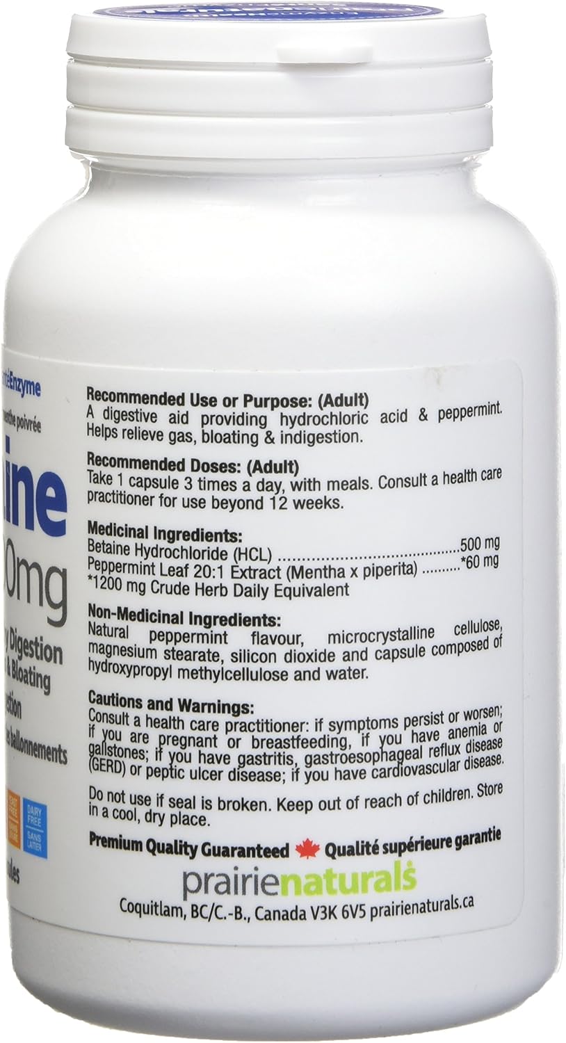 Prairie Naturals Betaine HCL 500mg VCaps - 60 Count