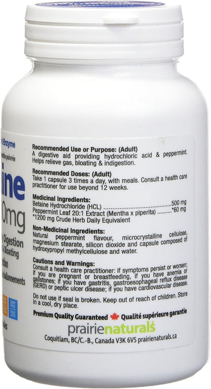 Prairie Naturals Betaine HCL 500mg VCaps - 60 Count