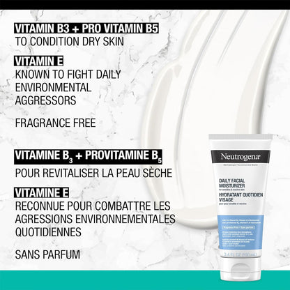 Neutrogena Fragrance Free Daily Facial Moisturizer, Face & Neck Moisturizer for Sensitive Skin with Vitamin B3, Pro-Vitamin B5 & Vitamin E Supports Skin's Dynamic Barrier, 100ml