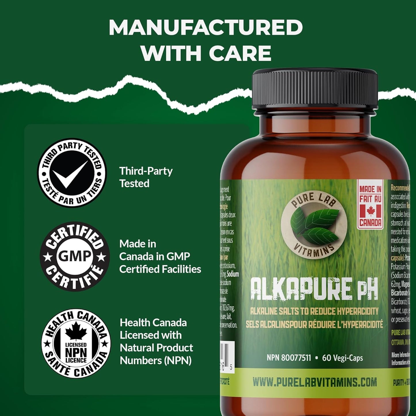 Pure Lab Vitamins | Alkapure pH | 60 Capsules | Alkaline pH Balance Pills | Essential Minerals Supplement | Antacid Pills