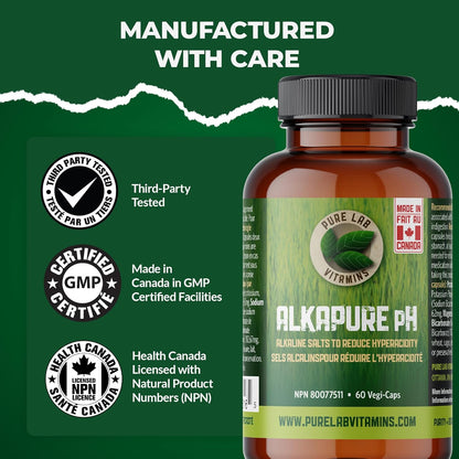 Pure Lab Vitamins | Alkapure pH | 60 Capsules | Alkaline pH Balance Pills | Essential Minerals Supplement | Antacid Pills