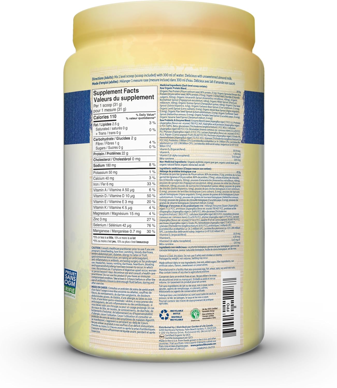 Garden of Life Raw Organic Protein, Vanilla, 624g. Packed with 22 Grams of Certified Organic Plant Protein & Raw Organic Protein, Unflavored, 568g