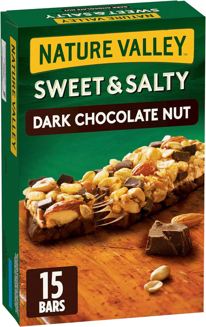 Nature Valley Sweet & Salty Dark Chocolate Nut Granola Bars, 15 Count & Protein Bars Peanut Almond & Dark Chocolate Flavour, 4-Count, 148 Gram