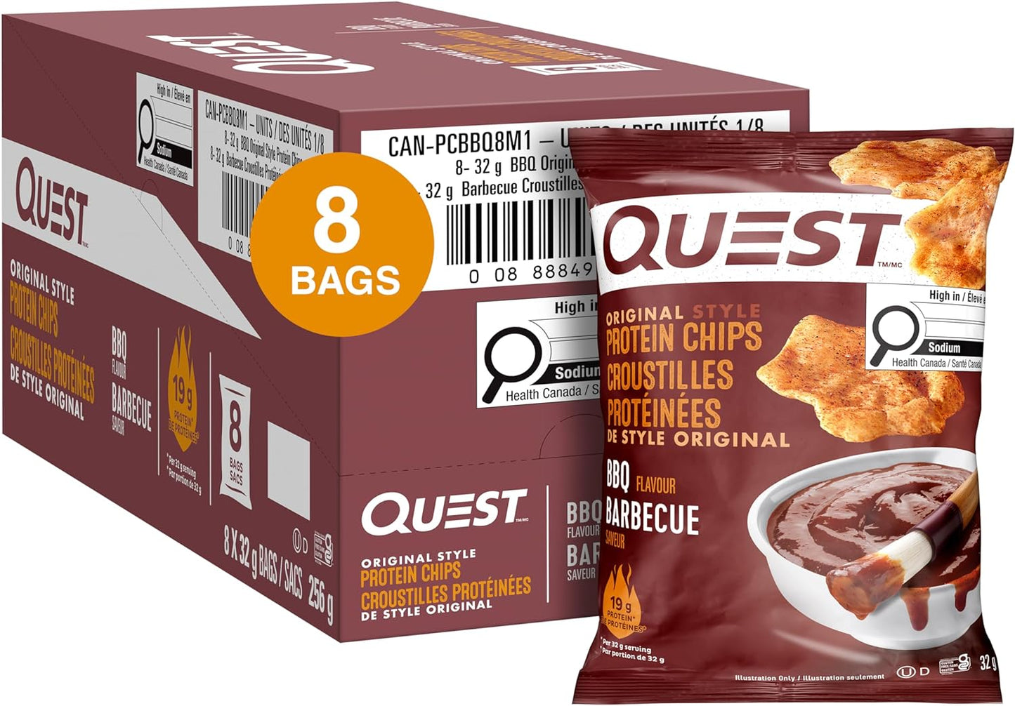 Quest Nutrition Chocolate Chip Protein Cookie, High Protein, High Fibre, Low Sugar, Keto Friendly & BBQ Flavour Original Style Protein Chips, High Protein, Baked, Not Fried