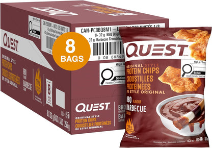 Quest Nutrition Chocolate Chip Protein Cookie, High Protein, High Fibre, Low Sugar, Keto Friendly & BBQ Flavour Original Style Protein Chips, High Protein, Baked, Not Fried