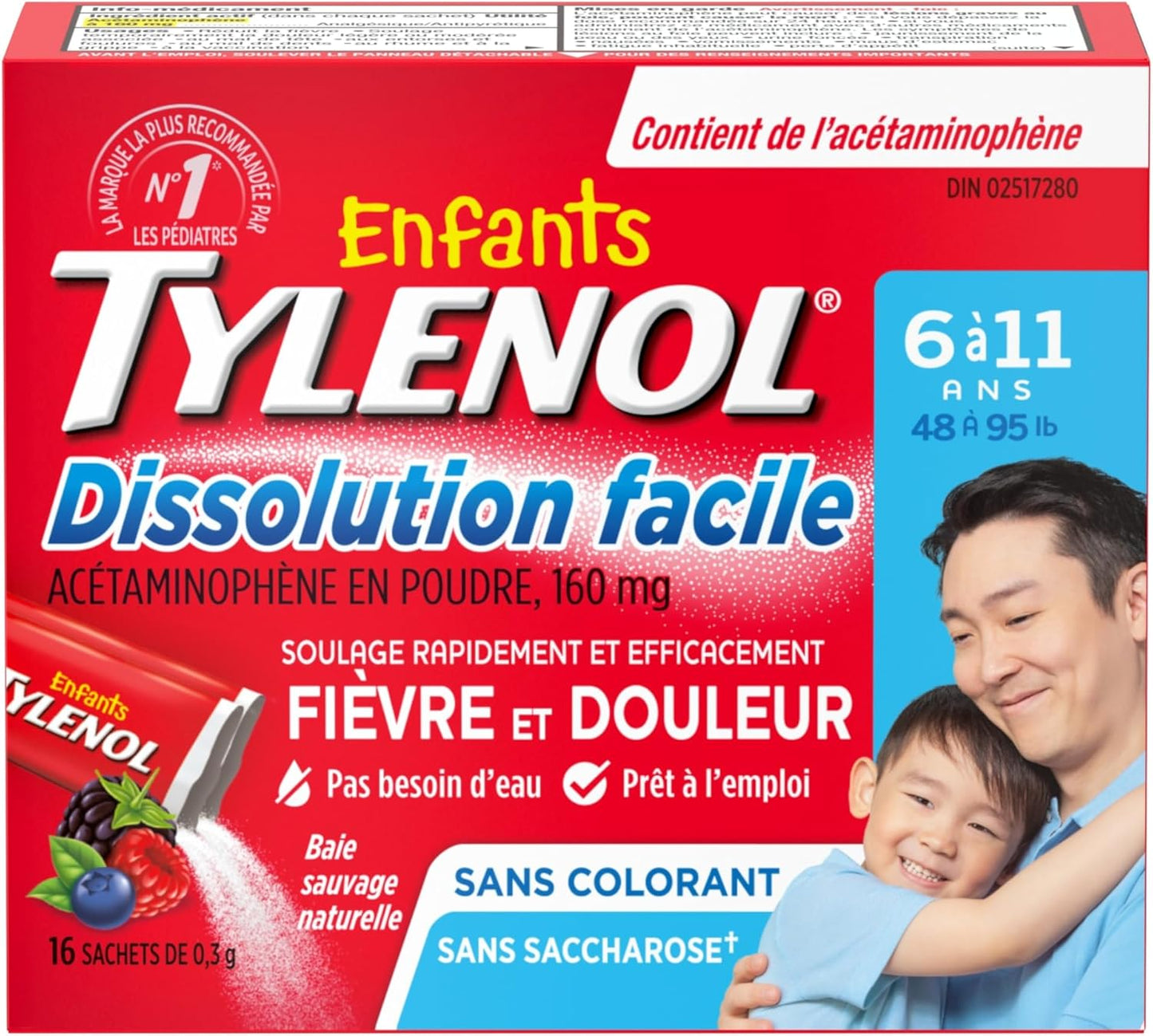 儿童泰诺浆果易溶粉 - 儿童缓解疼痛，160 毫克对乙酰氨基酚，退烧，头痛，疼痛 - 16 粒，浆果