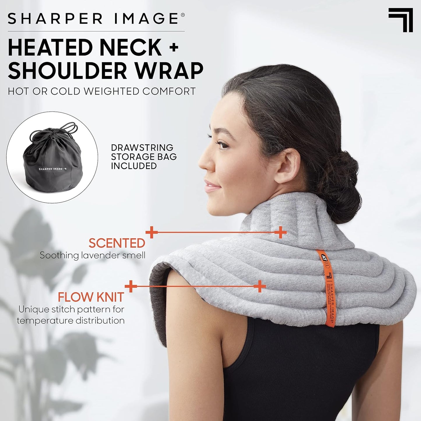 SHARPER IMAGE Heated Neck & Shoulder Aromatherapy Wrap, Lavender Scented Hot & Cold Therapy, Weighted Muscle Pain & Stress Relief, Luxurious Soft Plush, Adjustable Fit, Relaxation & Self-Care