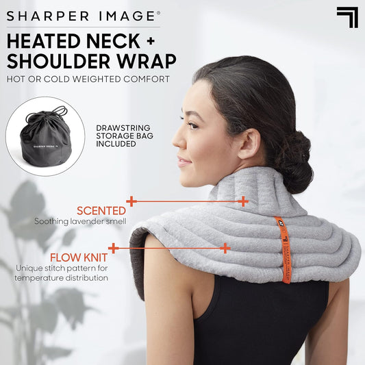SHARPER IMAGE Heated Neck & Shoulder Aromatherapy Wrap, Lavender Scented Hot & Cold Therapy, Weighted Muscle Pain & Stress Relief, Luxurious Soft Plush, Adjustable Fit, Relaxation & Self-Care