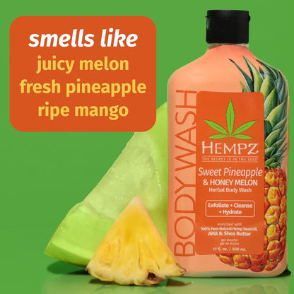 Hempz Mini Body Wash, 3-Pack, Sweet Pineapple & Honey Melon, travel essentials, small body wash, 2.25 oz