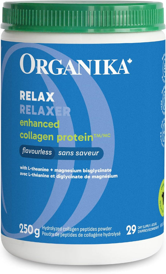 Organika Enhanced Collagen Relax Powder with Magnesium Bisglycinate and L-Theanine- Provides Calming Effect, Aids in Sleep, Sustained Energy Levels Throughout the Day- 250g