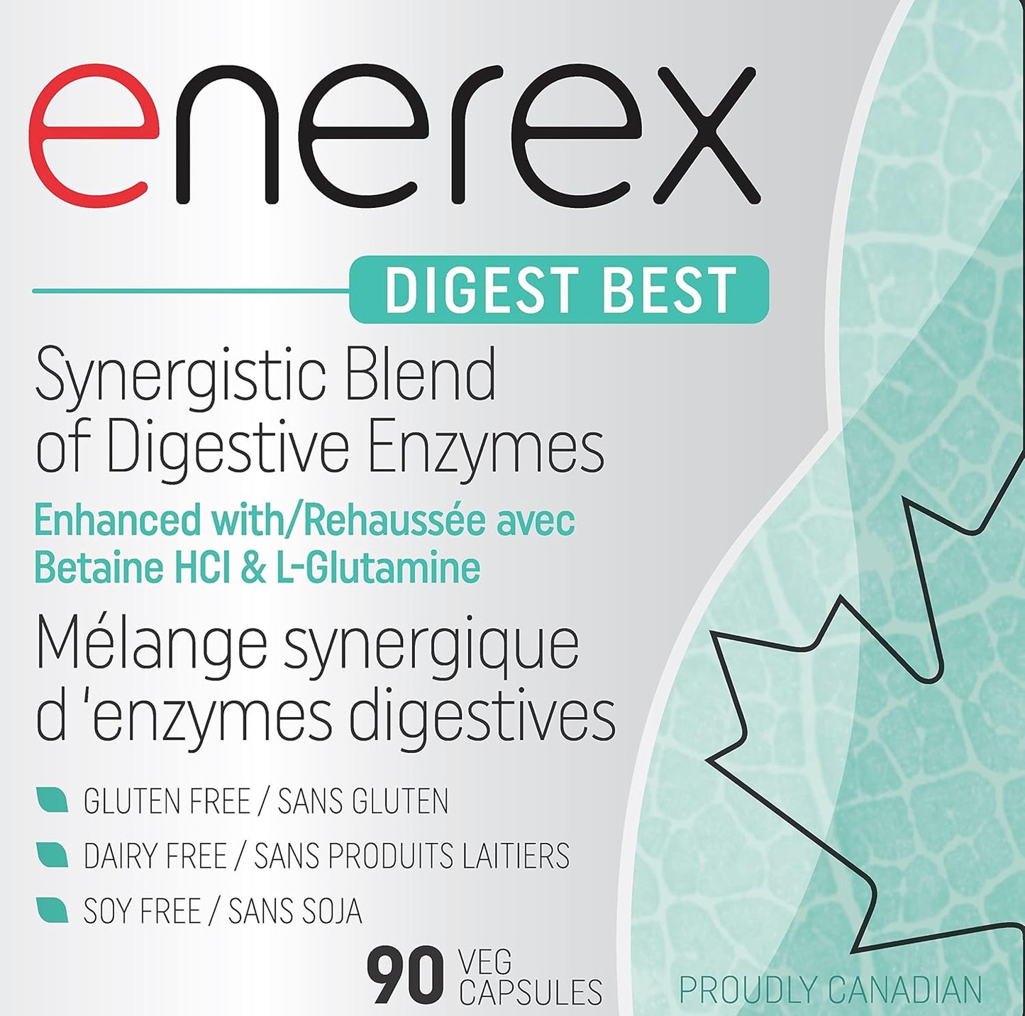 ENEREX - Digest Best 90粒素食膠囊，30天用量 - 協同消化酶混合物，添加甜菜鹼鹽酸鹽和L-谷氨酰胺 - 緩解消化不良、脹氣、腹脹和胃酸反流