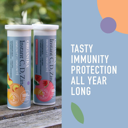 Organika Instant C、D、鋅泡騰片 - 桃子味 - 免疫支持 - 單管 x 10 片