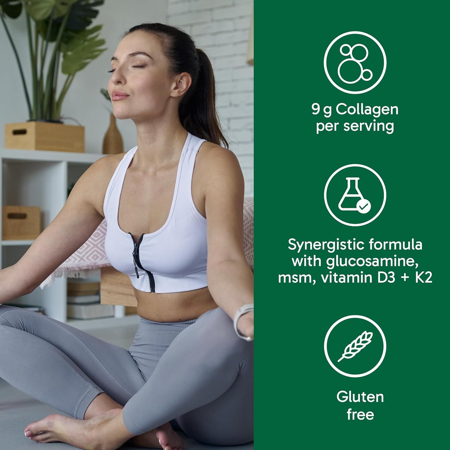 Organika Canadian-Made Enhanced Collagen Bone and Joint Powder - with Glucosamine, MSM, Chondroitin Sulfate, Vitamin D3 and K2 | Helps Restore Bone and Joint Health + Healthier Skin and Hair - 280g