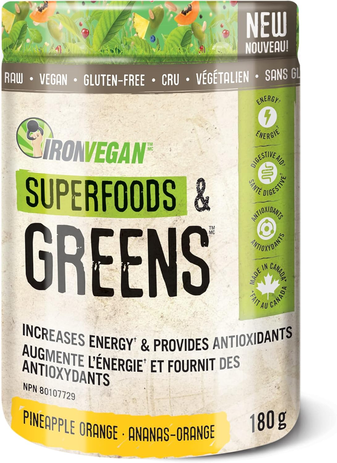 Iron Vegan 鳳梨橙超級食品和綠色食品粉，180 克