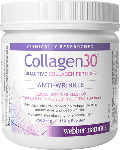 Webber Naturals Collagen30 抗皺粉，每份含 2,500 毫克生物活性膠原蛋白勝肽，150 克，有助於減少深層皺紋、細紋並刺激皮膚細胞