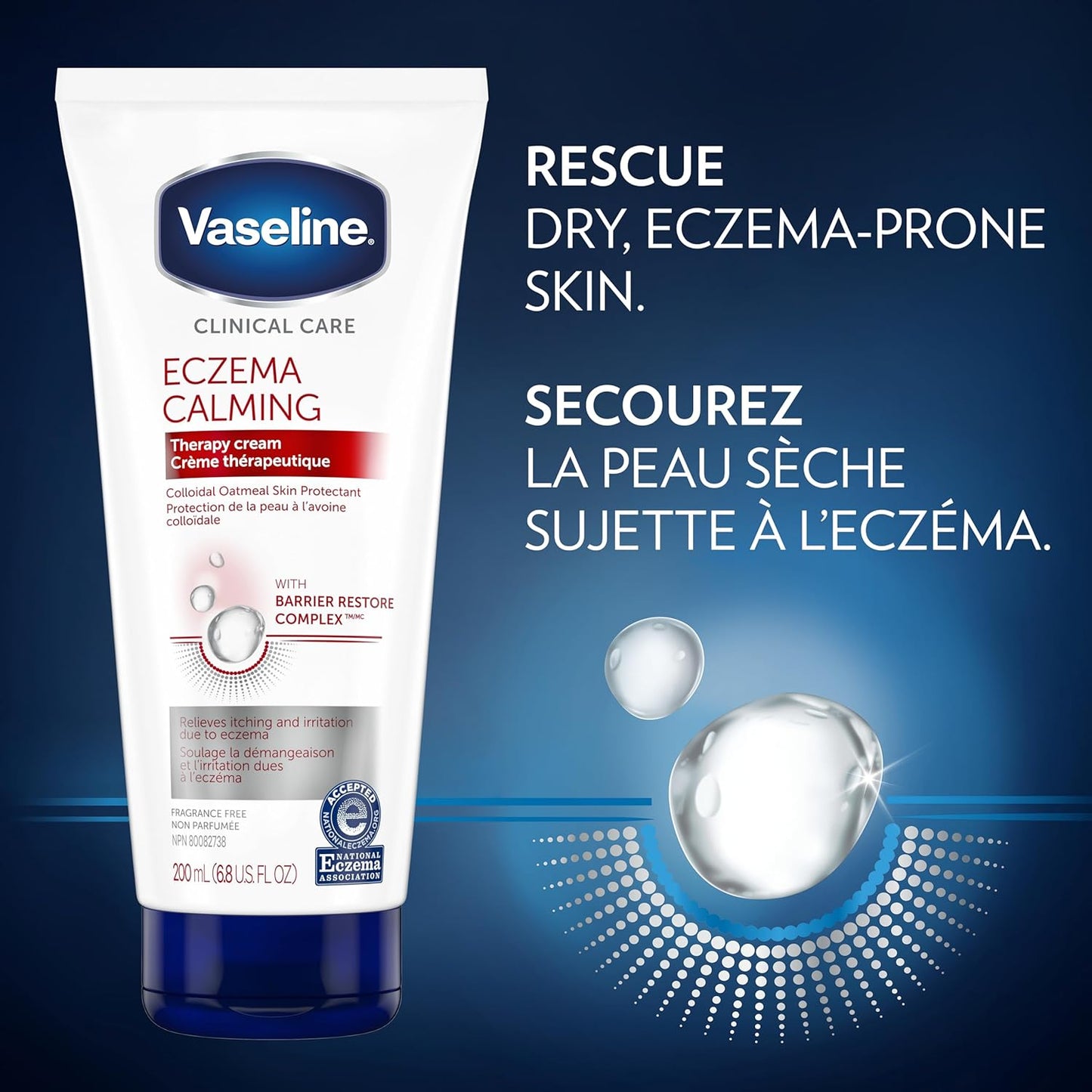 Vaseline Clinical Care™ Body Cream lotion for eczema prone skin Eczema Calming Therapy Cream with Colloidal Oatmeal Skin Protectant to provide instant relief for dry, itchy skin 200 ml, 3 pack