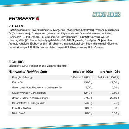 SvenJack Vegan Oat Bar Strawberry - 24 × 125g - High‑Fibre, Low‑Sugar, Gluten‑Free Oatmeal Energy Snack with Strawberries