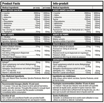 BULL Nutrition Amino Xplode – 12克 EAA/BCAA + 4.5克 Pump 和 500毫克電解質水合混合物 – 加拿大製造 – 60/30 份 – 火箭汽水口味（紅、白和汽水）