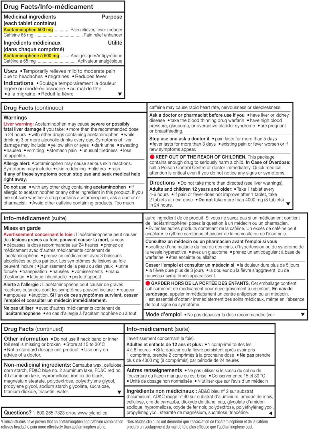 泰諾超級緩解頭痛和偏頭痛，500 毫克對乙醯氨基酚，120 片