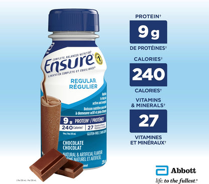 Ensure Regular，營養補充奶昔超值裝，保持活力和精力的營養，巧克力味，24 x 235 毫升瓶裝