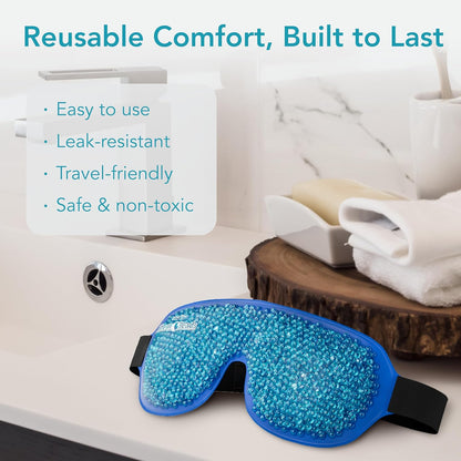 ProActive Dual Zone Reusable Hot or Cold Gel Bead Therapy Ice Pack Eye Mask with Adjustable Straps | Microwavable, Gel Beads - Ideal for Migraine, Sleep, Puffy Eyes, Inflamation, Headache Relief
