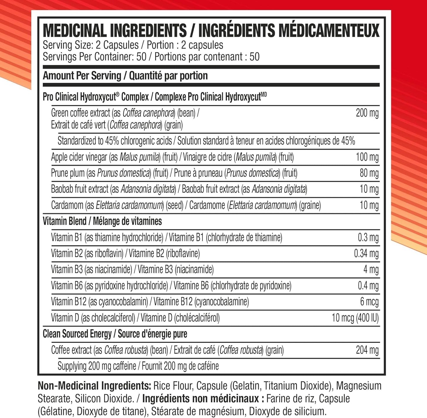 Hydroxycut Pro 临床减肥补充剂，含苹果醋，燃烧卡路里，获取天然能量，50 份（100 粒）