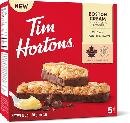 Tim Horton 速溶卡布奇诺，法式香草味，16 盎司和波士顿奶油格兰诺拉麦片棒，不含花生，5 条